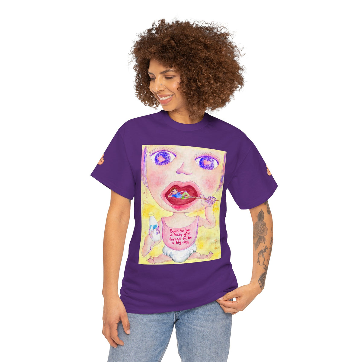 Born to be a baby girl, forced to be big dog-  Colorful Surf Graphic T-shirt