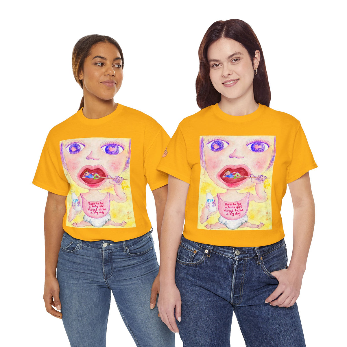 Born to be a baby girl, forced to be big dog-  Colorful Surf Graphic T-shirt