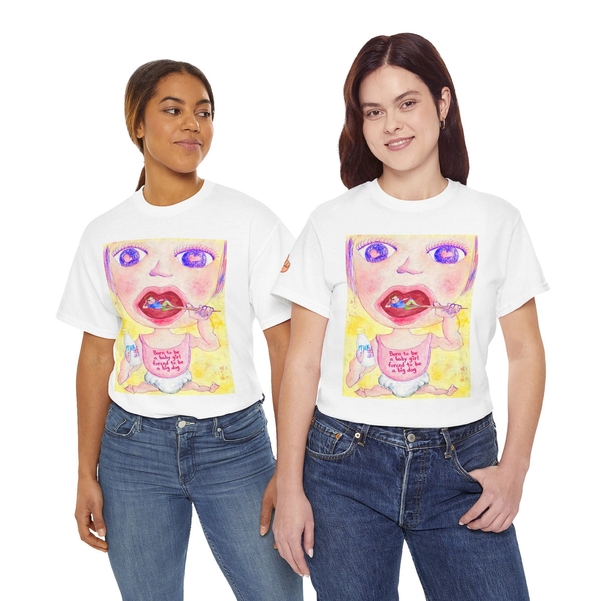 Born to be a baby girl, forced to be big dog-  Colorful Surf Graphic T-shirt