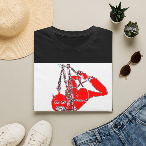 Red Masked Acrobat Illustration T-Shirt | Rope Suspension Art