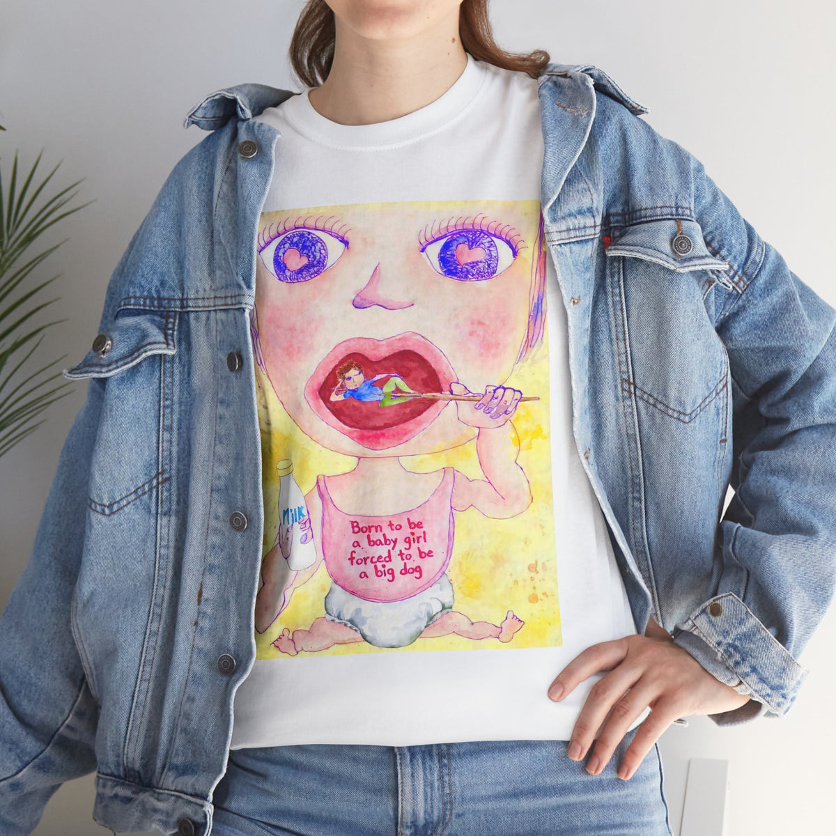 Born to be a baby girl, forced to be big dog-  Colorful Surf Graphic T-shirt