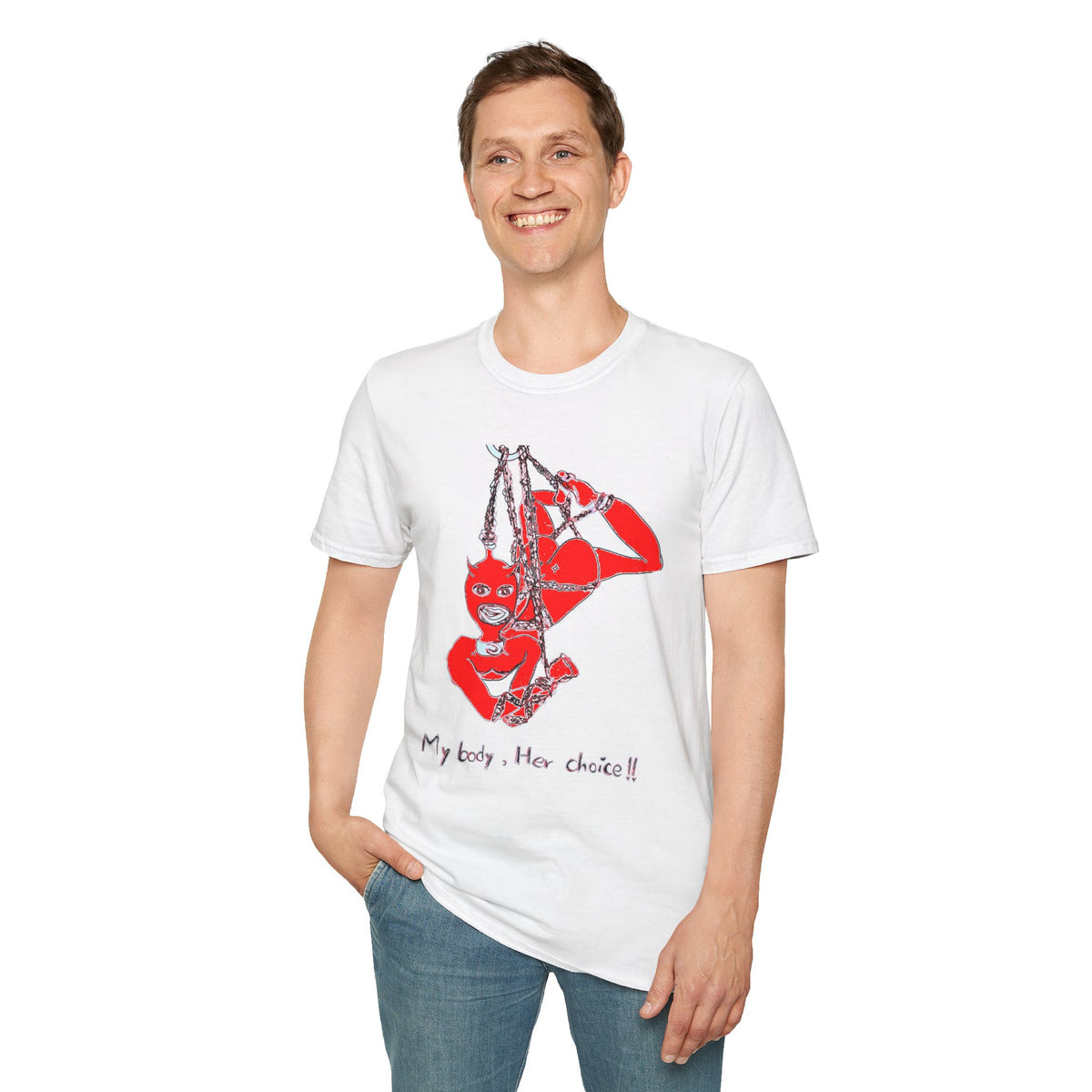 Red Masked Acrobat Illustration T-Shirt | Rope Suspension Art