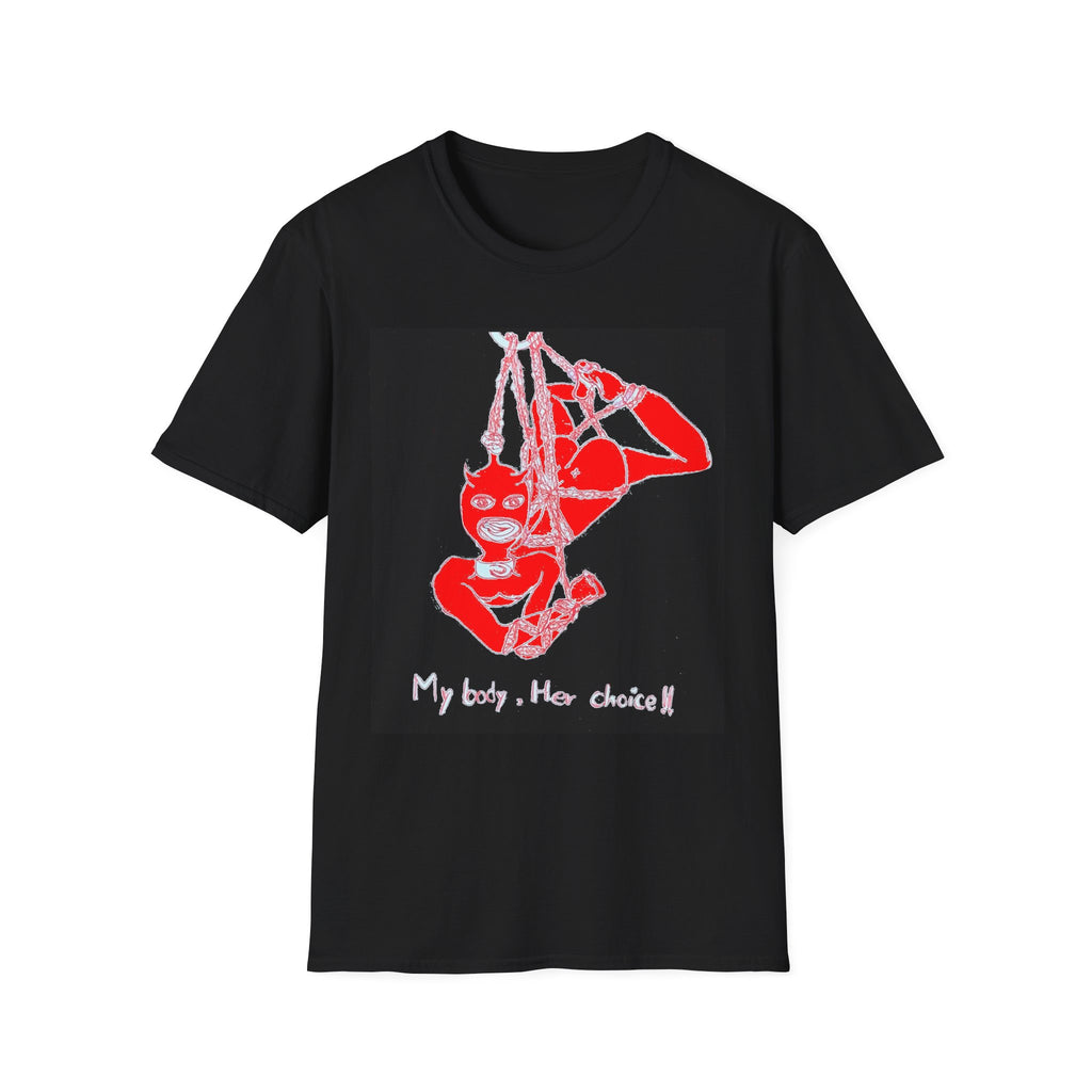 Red Rope Suspension Art T-Shirt | 'My Body, Her Choice' Statement Tee