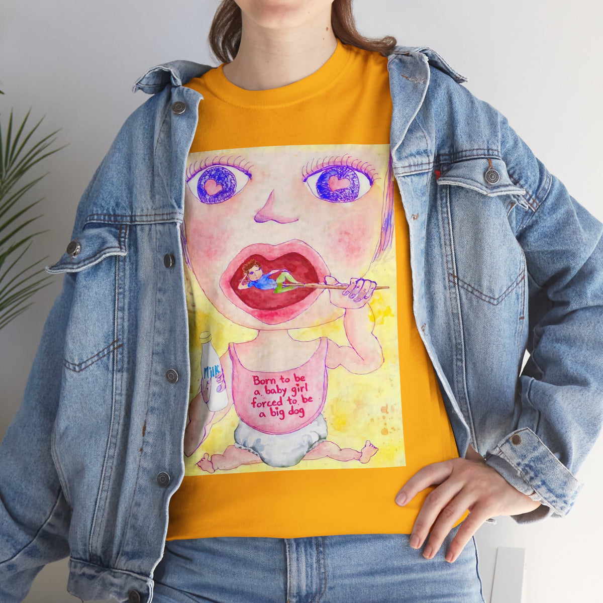 Born to be a baby girl, forced to be big dog-  Colorful Surf Graphic T-shirt