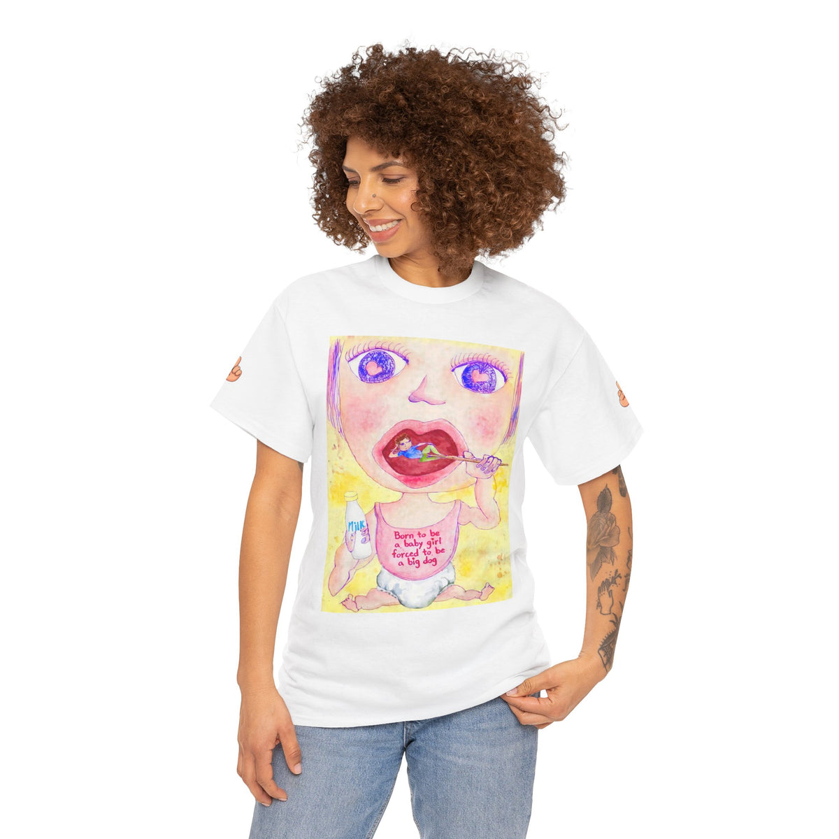 Born to be a baby girl, forced to be big dog-  Colorful Surf Graphic T-shirt